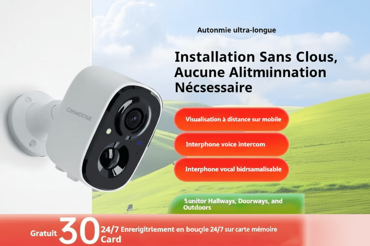 Caméra de surveillance WiFi sans fil BC22. Vision nocturne couleur HD, sécurité intelligente - Gadgets - shop