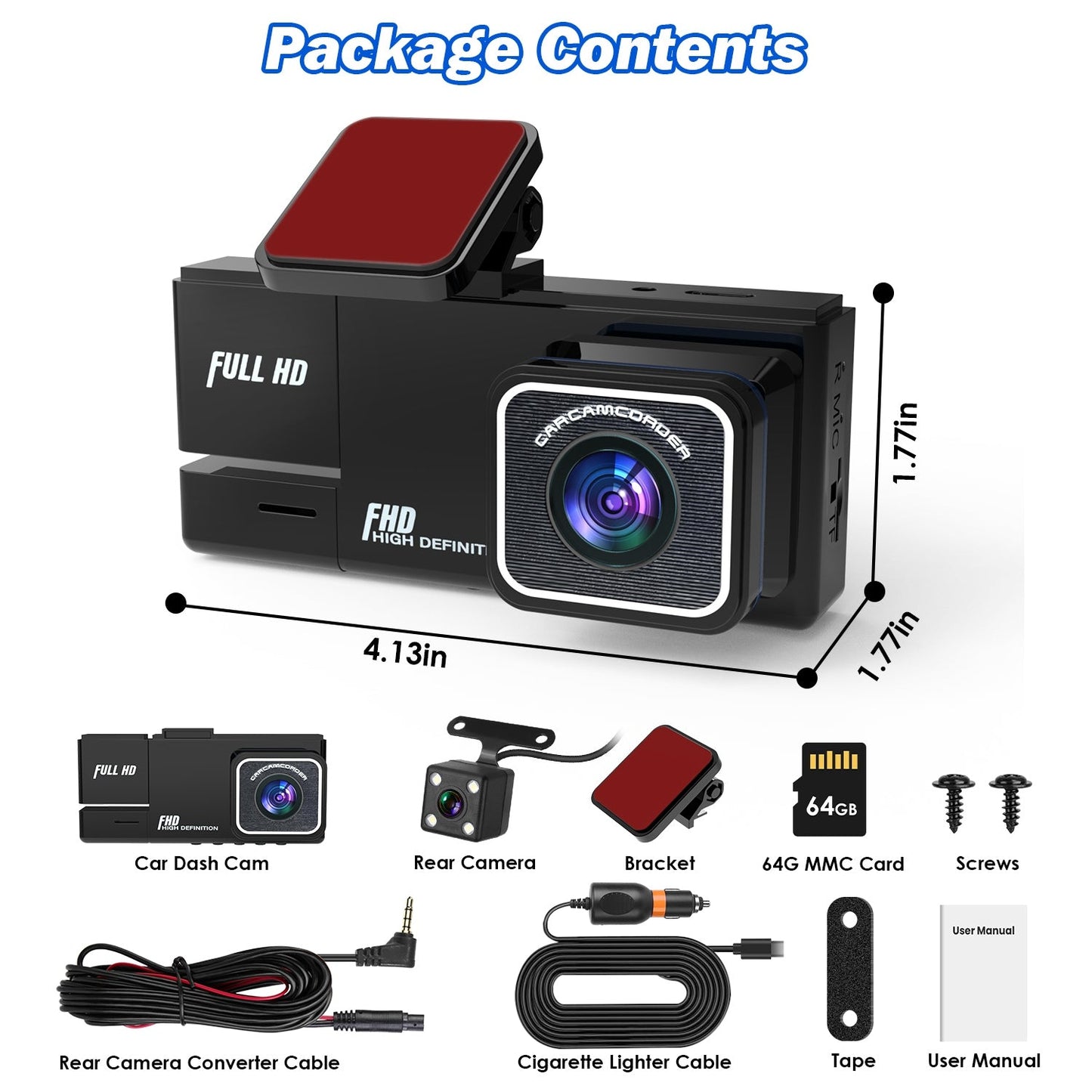 Caméra embarquée voiture Wi - Fi FHD/Dash Cam 3 canaux (Avant, Arrière & Intérieur) avec Enregistrement en boucle - Gadgets - shop