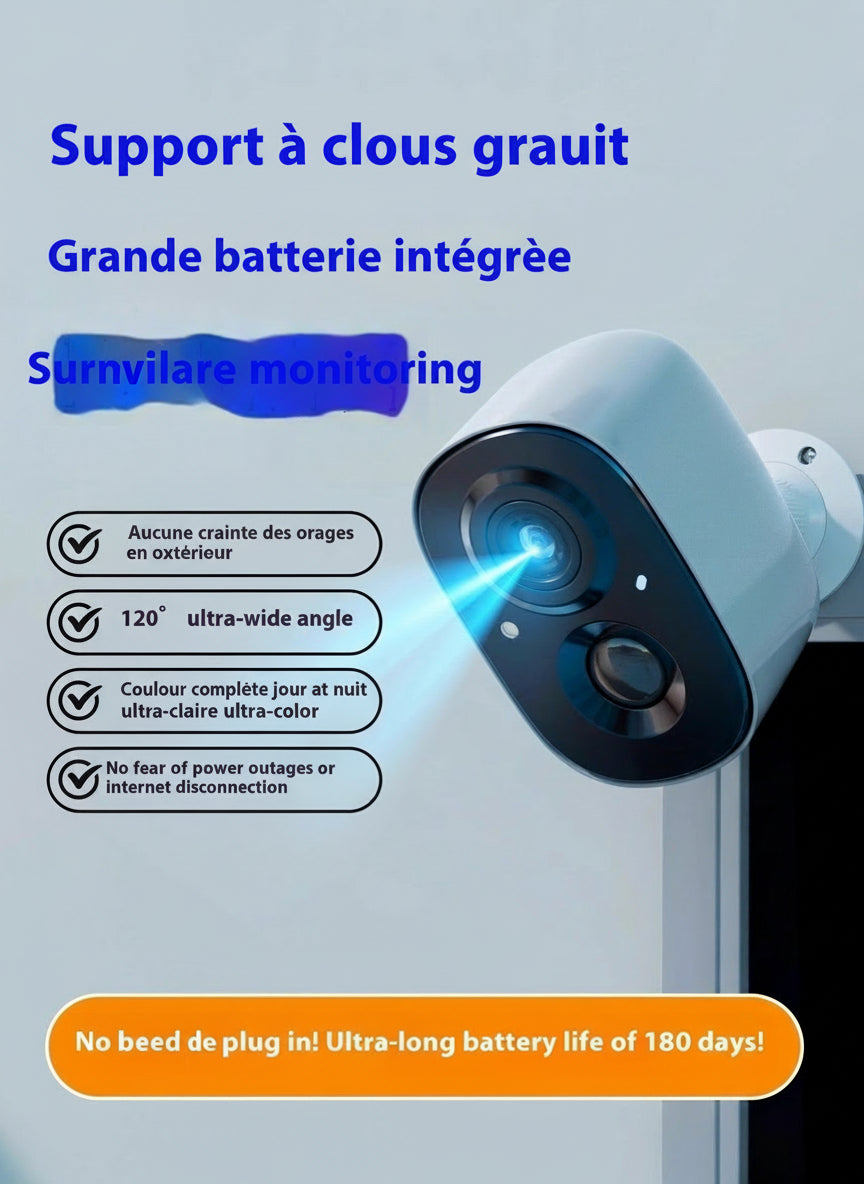 Caméra de Surveillance intérieur à Batterie. Connexion WiFi Sans Fil, Contrôle à Distance via Téléphone Mobile, Installation Sans Perçage