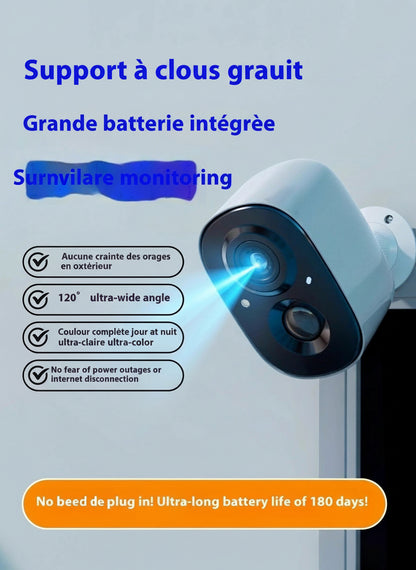 Caméra de Surveillance intérieur à Batterie. Connexion WiFi Sans Fil, Contrôle à Distance via Téléphone Mobile, Installation Sans Perçage