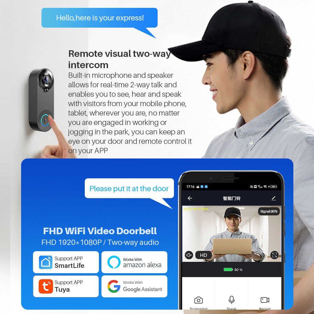 Sonnette intelligente visuelle sans fil avec connexion Wi - Fi (usage domestique) - Gadgets - shop